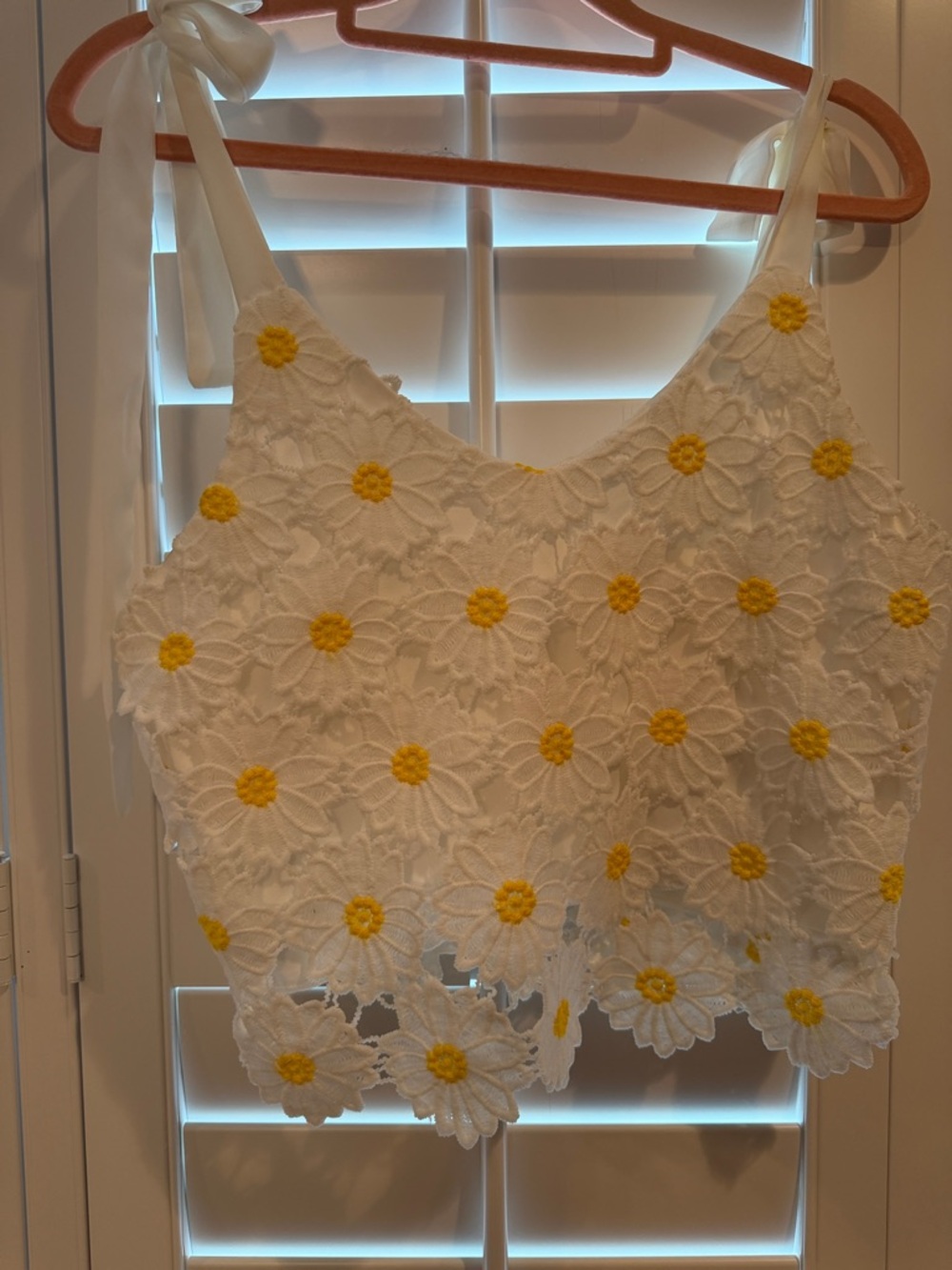 Altar'd State White Daisy Appliqué Tie-Strap Camisole
